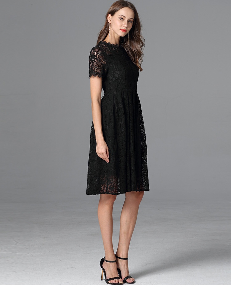 Robe d'été ChicShe grande taille, petite robe noire, coupe trapèze, manches courtes, en dentelle, style Sweet Lady._voghion.com