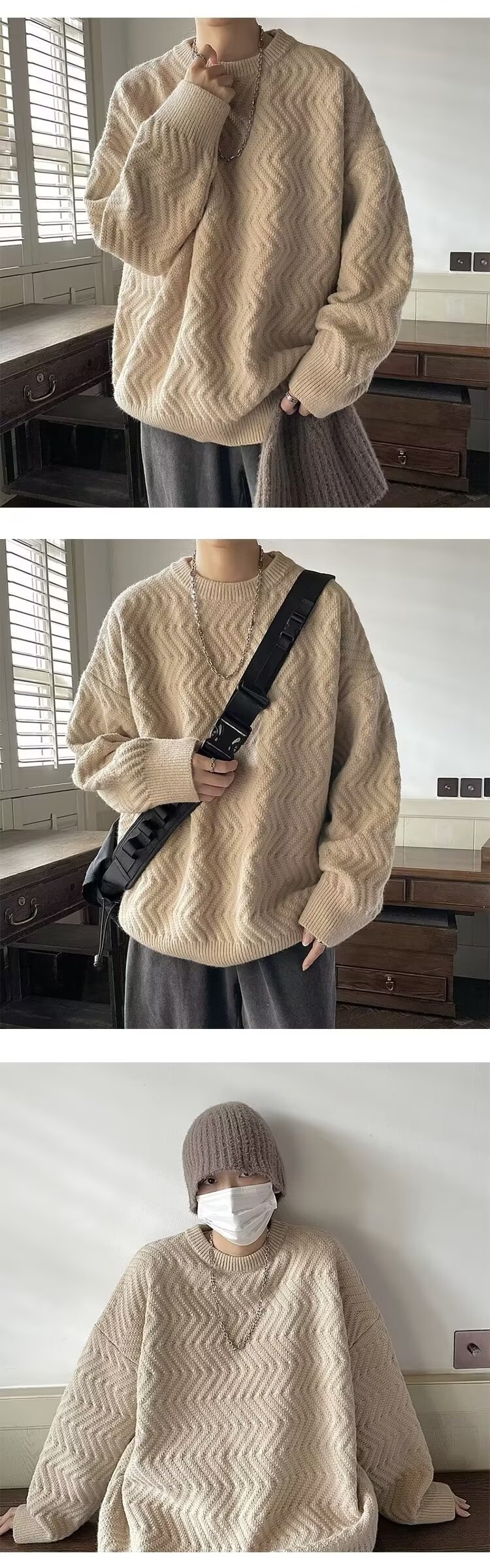 boy Boy Boy And Fluffy Soft Milk Series For Men Thickened Japanese Knitted Sweater Autumn Winter Lazy Korean Style High-end Coat_voghion.com