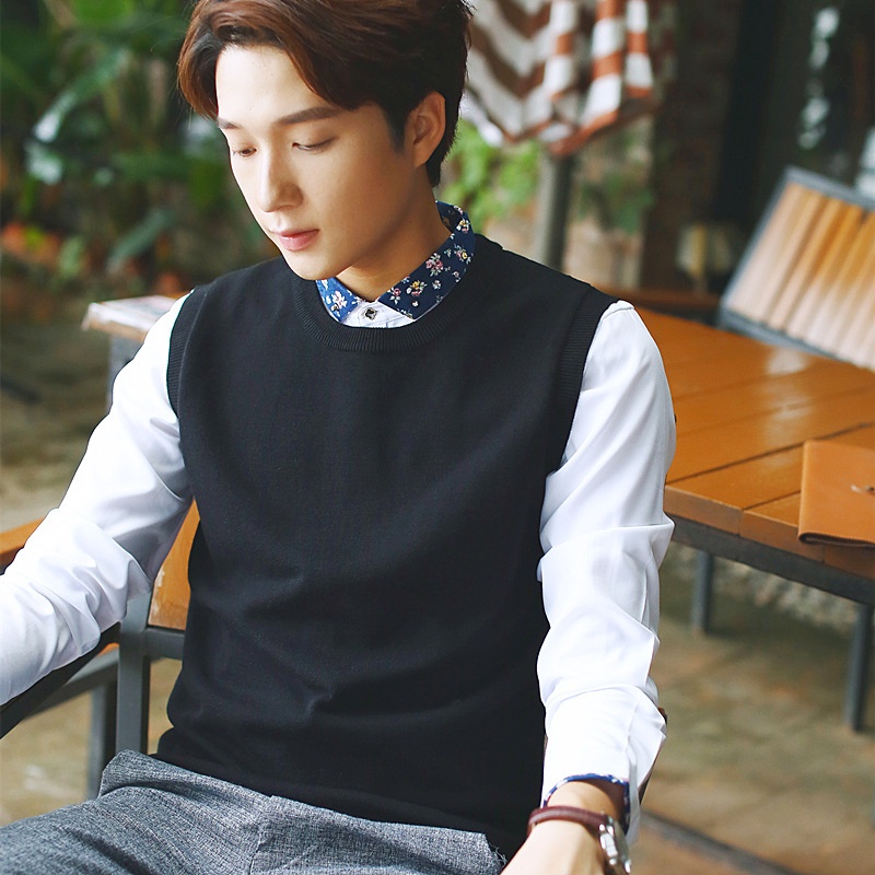 Jungen-Pullover mit Rundhalsausschnitt, einfarbig, ärmellos, gestrickt, aus Wolle, Herrenpullover_voghion.com