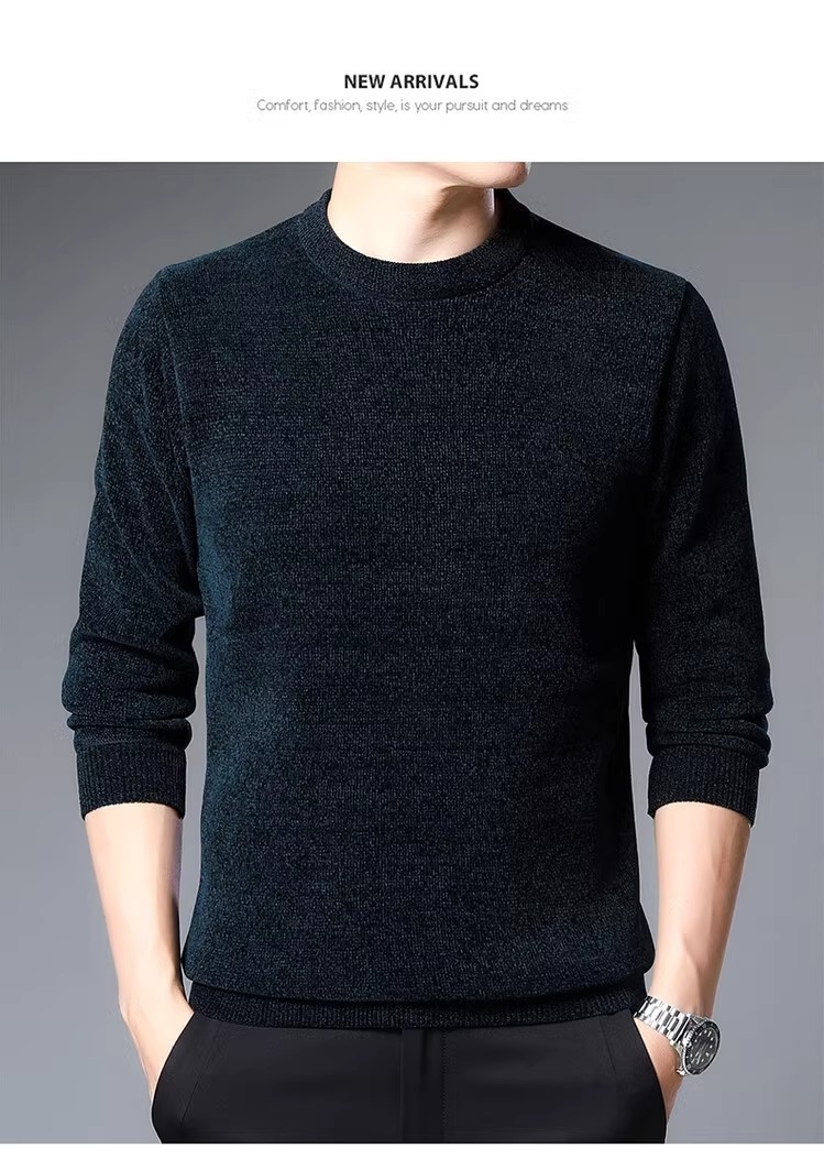 Maglione spesso foderato in pile di ciniglia e autunno più venduto da ragazzo, maglia invernale da uomo, strato di base alla moda_voghion.com