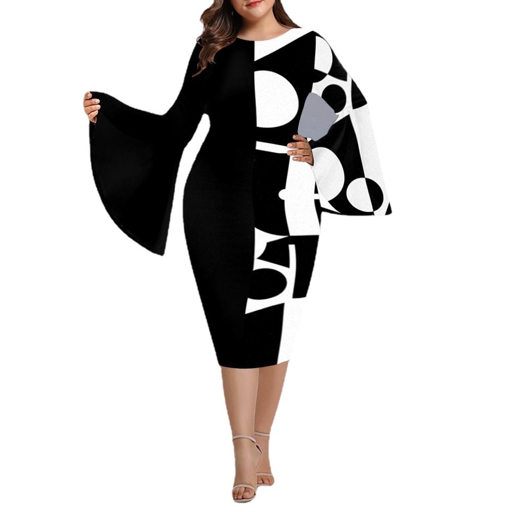 ChicShe Printed Plus Women's Bodycon Dress Extra Large Size European And American Style Personality_voghion.com
