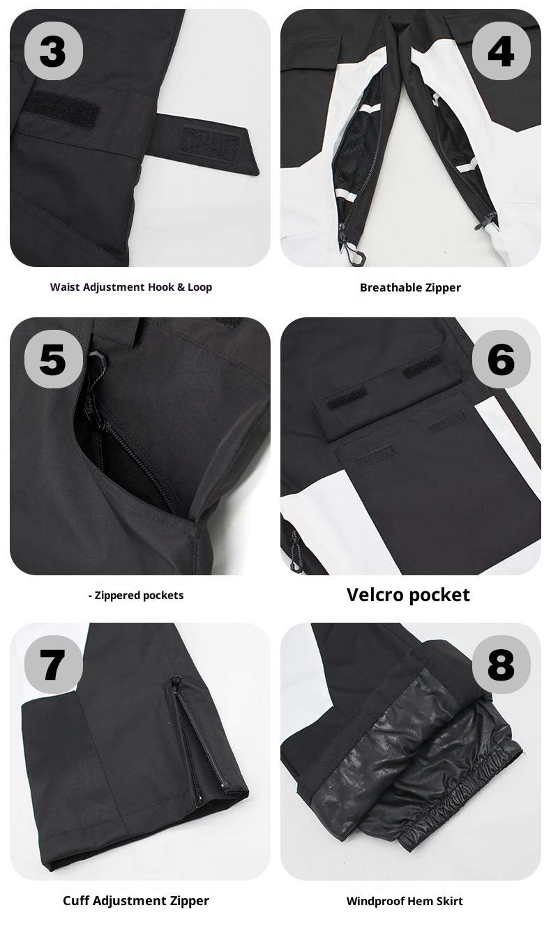 001 Nowe męskie spodnie snowboardowe, wiatroodporne, wodoodporne, ciepłe, z blokami kolorów, do pracy, do użytku na zewnątrz, jednoczęściowe, narciarskie, damskie_voghion.com