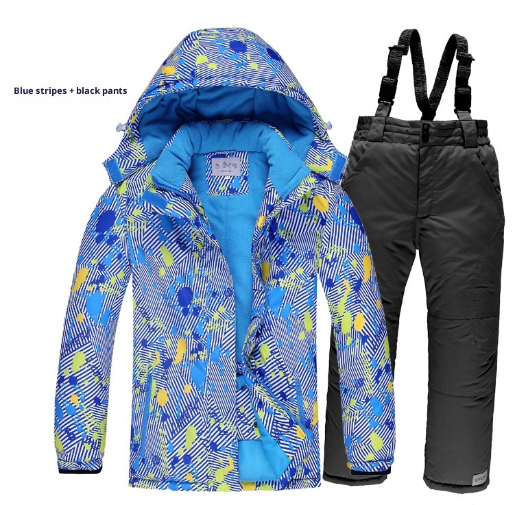 001 Outdoor-Kinderanzug-Set, bestehend aus einem einteiligen Overall für Jungen und Mädchen, winddicht, wasserdicht und warm, mit passender Winter-Skijacke und -hose_voghion.com