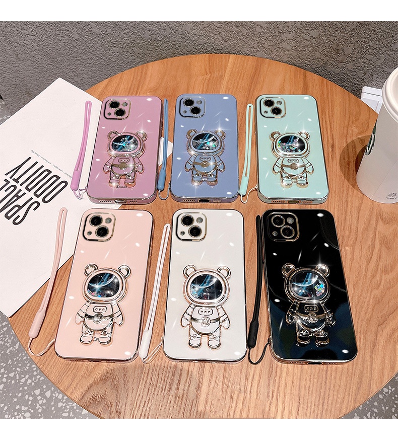 TechGlobe Compatible Electroplated 16 Phone Case Liquid Sand Creative 13 Pro Max Internet Celebrity New Space Bear_voghion.com