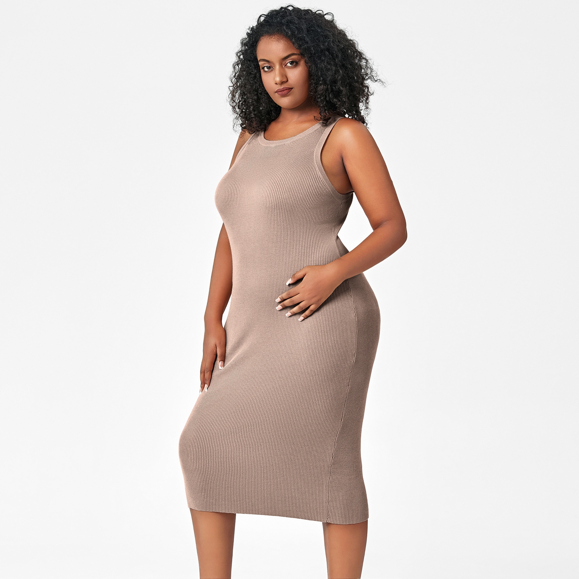 ChicShe European And American Foreign Trade Plus Size Women's Summer Clothing Fat MM Round Neck Vest Woolen Skirt Bottoming_voghion.com