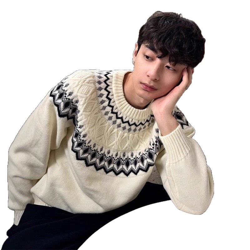 Maglione lavorato a maglia Fair Isle a trecce per uomo, maglia autunnale morbida e comoda, con strato interno Cleanfit_voghion.com