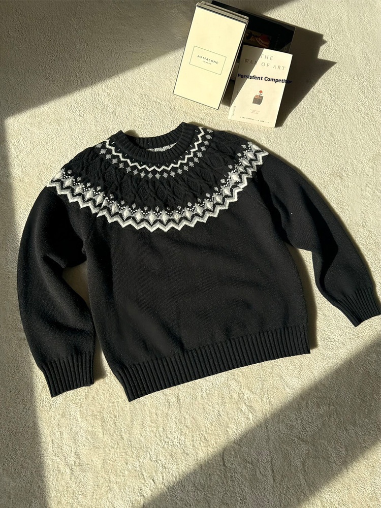 Maglione lavorato a maglia Fair Isle a trecce per uomo, maglia autunnale morbida e comoda, con strato interno Cleanfit_voghion.com