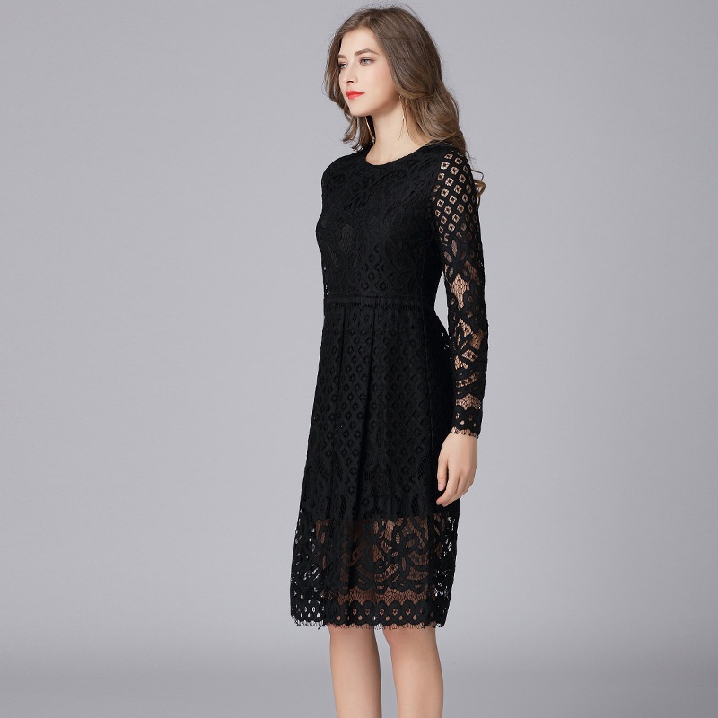 ChicShe Size Women's Black For Foreign Trade, European And American Fashion, Lace Trim, Plus Size, 100kg Dress_voghion.com