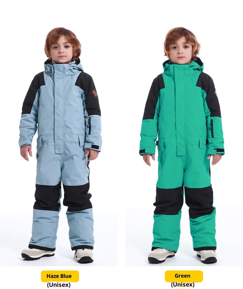 001 New Children's Ski One-Piece Girls' Set Color Block Waterproof Windproof Warm Single And Double Board Suit Snow Pants_voghion.com