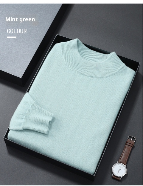 Herren-Halbrollkragenpullover aus 100 % reiner Wolle, warm, gestrickt, Übergröße, lässig, mittelhoher Kragen, Kaschmirbasis, Herbst/Winter_voghion.com