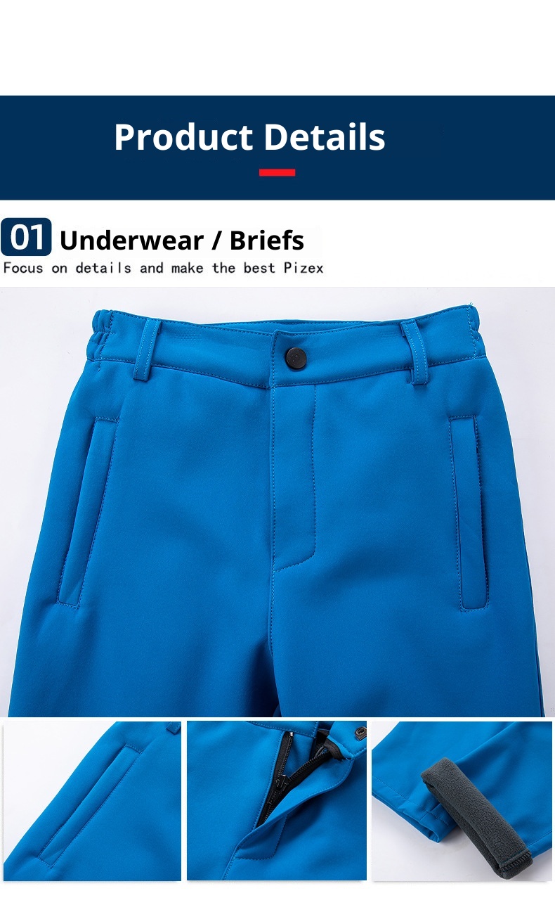 001 2023 Kinder-Fleece-gefütterte, wind- und wasserdichte, einfarbige Softshell-Wanderhose für Jungen und Mädchen, geeignet für Bergsteigen._voghion.com