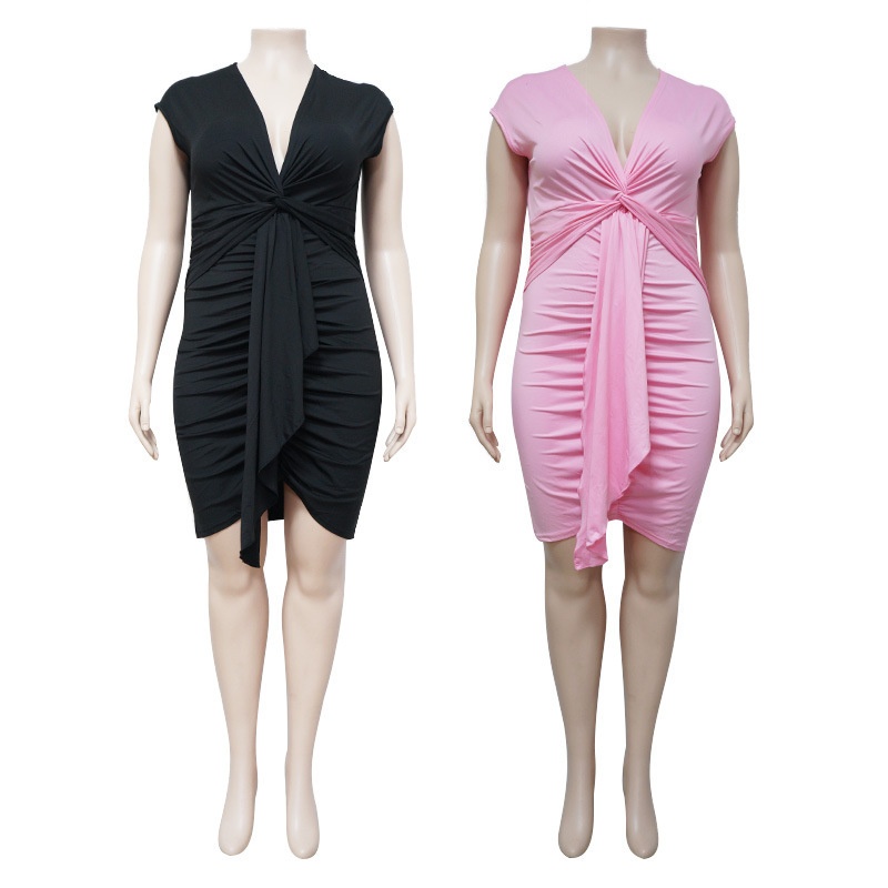 ChicShe Cross-Border Plus Size Women's Clothing Spring Summer Lace-Up 2021 Large Buttocks Sexy Bodycon Dress_voghion.com