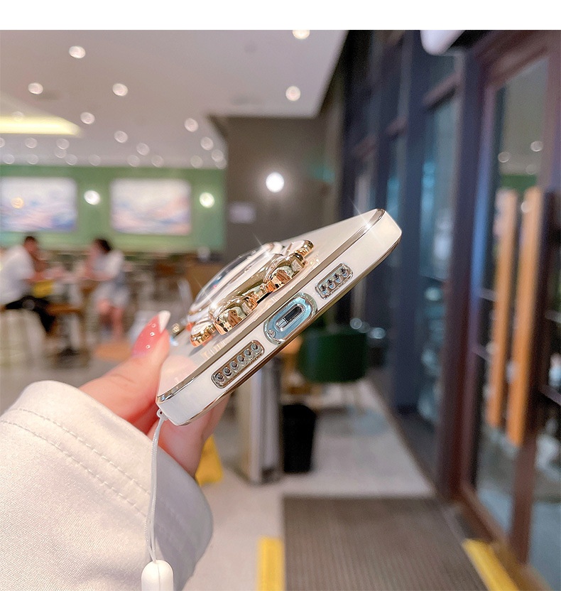 TechGlobe Compatible Electroplated 16 Phone Case Liquid Sand Creative 13 Pro Max Internet Celebrity New Space Bear_voghion.com