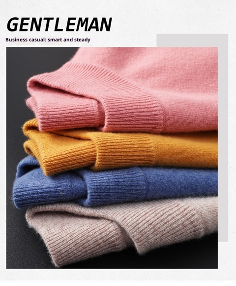 Herren-Halbrollkragenpullover aus 100 % reiner Wolle, warm, gestrickt, Übergröße, lässig, mittelhoher Kragen, Kaschmirbasis, Herbst/Winter_voghion.com