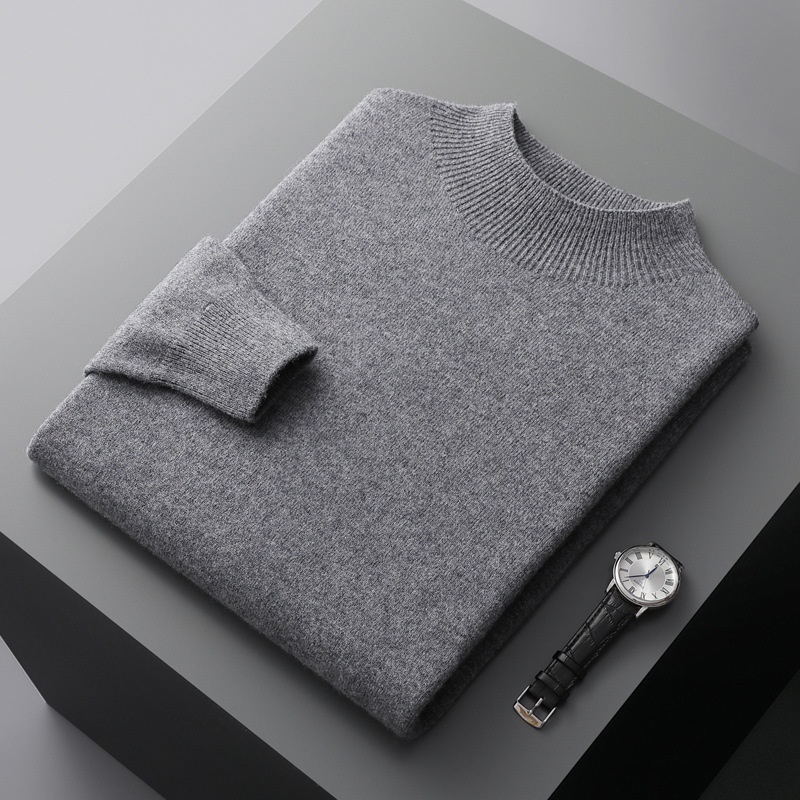 boy Boy Boy First-Line Ready-to-Wear Half Turtleneck Wool Men 2024 New Solid Color Knitted Sweater Loose Warm Pullover Base Shirt_voghion.com