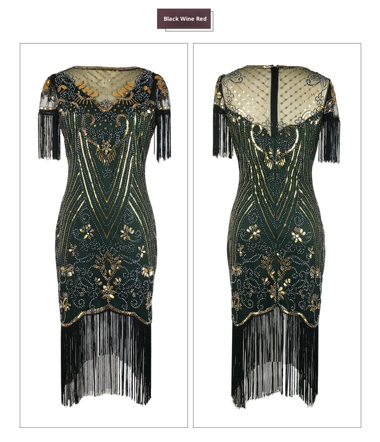 ChicShe 1920S Retro Ball Gown With Embroidery And Tassels, Cocktail Party Plus Size Sequin Beaded Mesh Dress_voghion.com