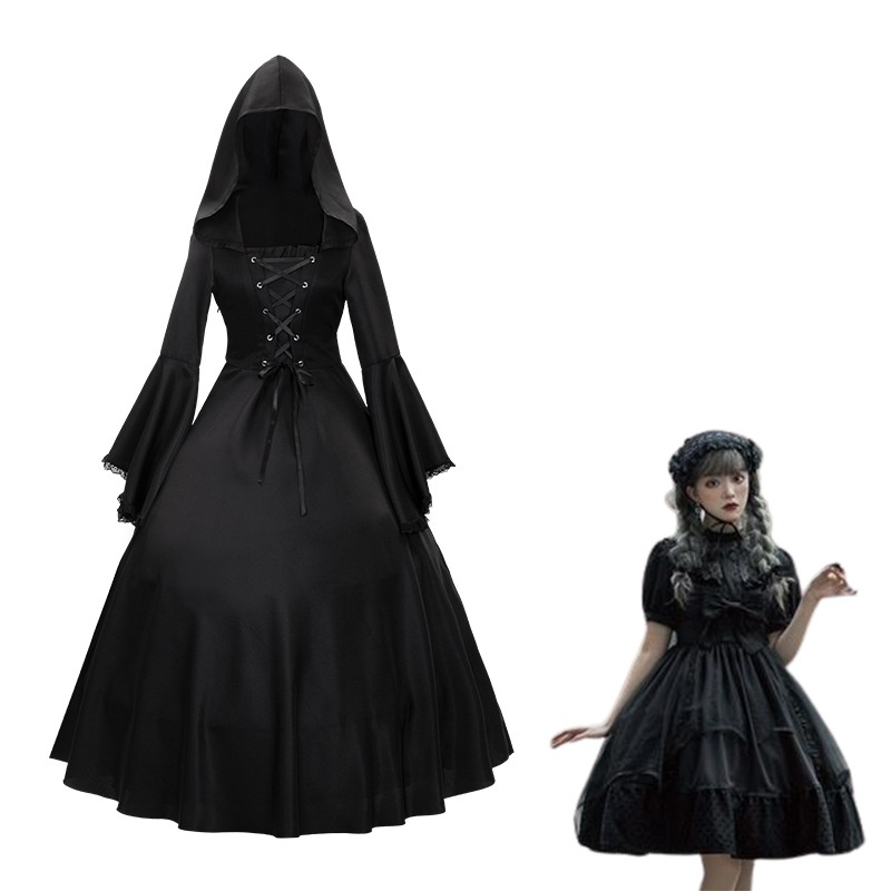 ChicShe Halloween Women's Medieval Retro Gothic Plus Size Bell Sleeve Stage Party Dress_voghion.com