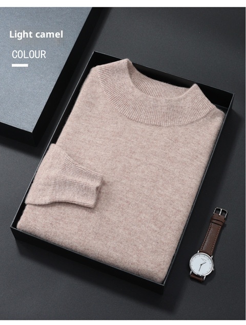 Herren-Halbrollkragenpullover aus 100 % reiner Wolle, warm, gestrickt, Übergröße, lässig, mittelhoher Kragen, Kaschmirbasis, Herbst/Winter_voghion.com