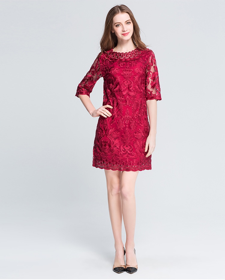 ChicShe Plus Size Women's 2022 Spring And Autumn Loose Embroidered Lace Mom's Dress One Piece Dropshipping_voghion.com