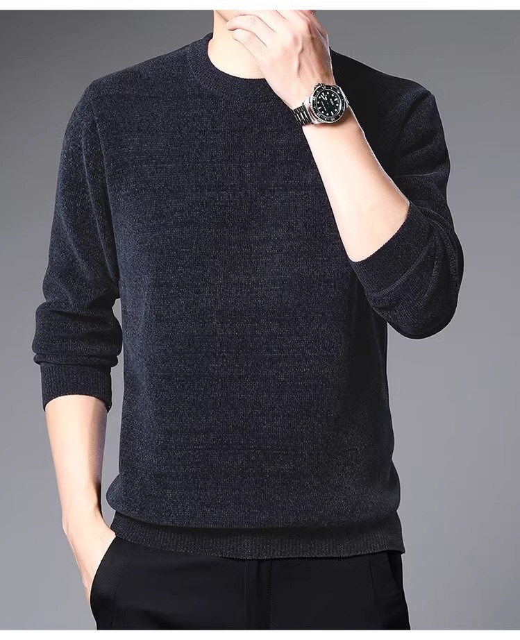 Maglione spesso foderato in pile di ciniglia e autunno più venduto da ragazzo, maglia invernale da uomo, strato di base alla moda_voghion.com