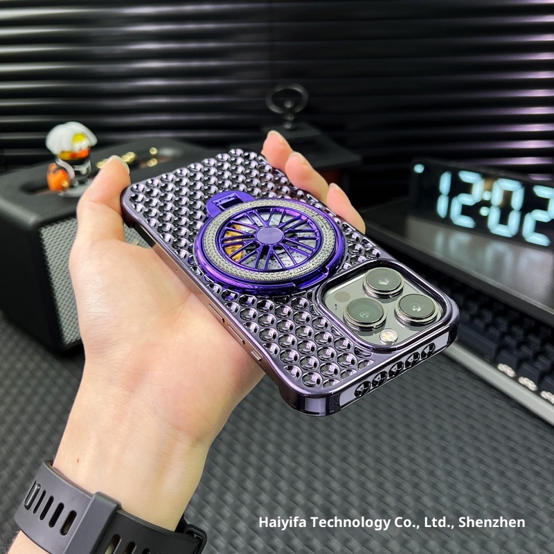 Custodia per telefono con supporto magnetico rotante giroscopico TechGlobe compatibile con iPhone 16 Pro Max, copertura a nido d'ape per dissipazione del calore_voghion.com