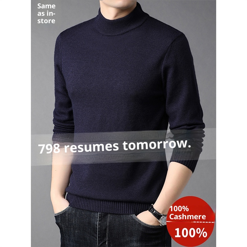 Boy Boy Boy Herren-Winterpullover aus reinem Kaschmir, dick gefüttert, halbrollkragen, Wollpullover für Herren mittleren Alters_voghion.com