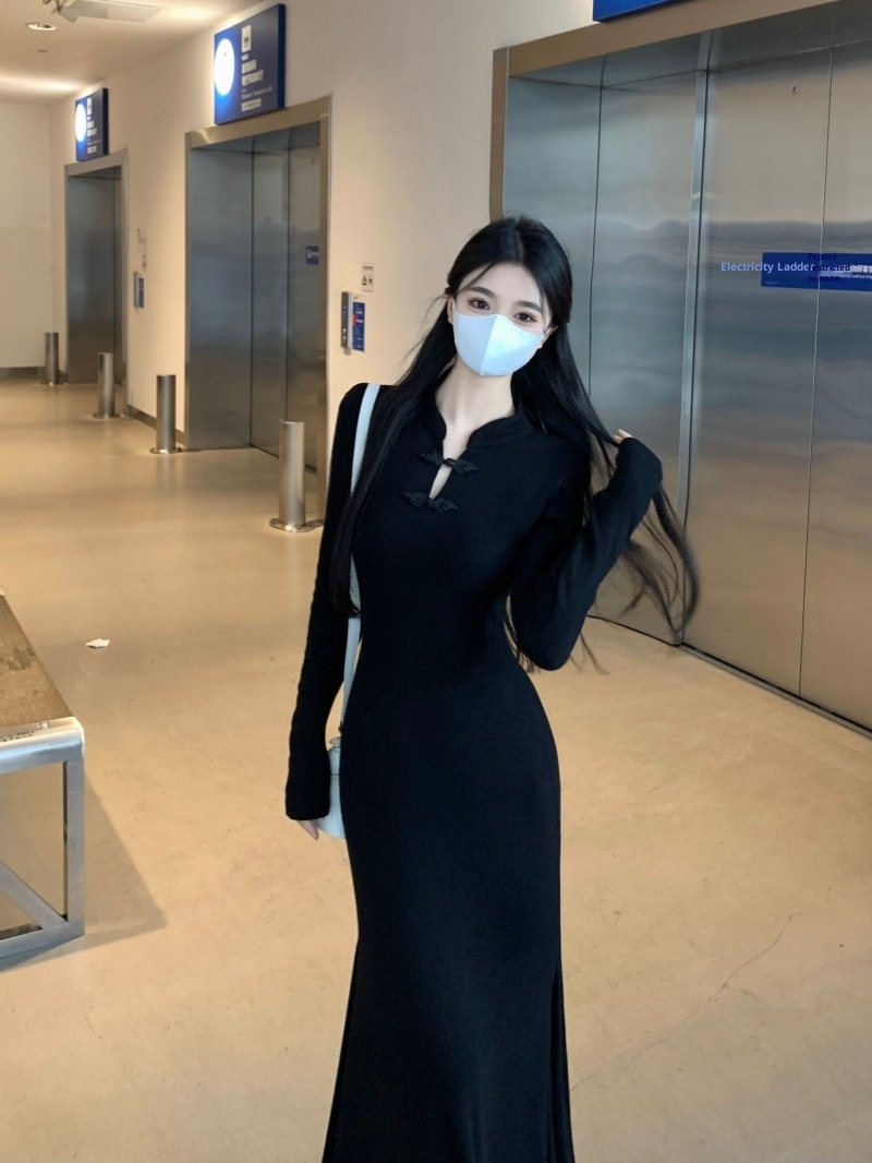 ChicShe 2025 New Chinese Style Improved Cheongsam Bodycon Long For Women Autumn Winter Plus Size Waist-Cinching Base Mermaid_voghion.com