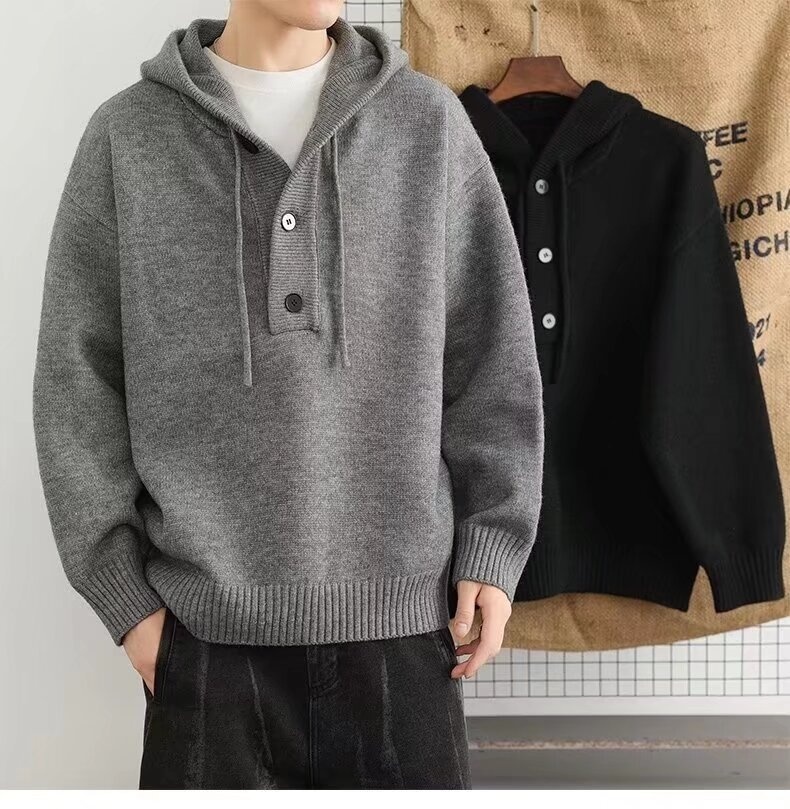 boy Boy Boy 2025 Spring Autumn Winter New Cardigan American Retro Casual Lazy Style V-neck Knitted Sweater Men's Solid Color Jacket_voghion.com