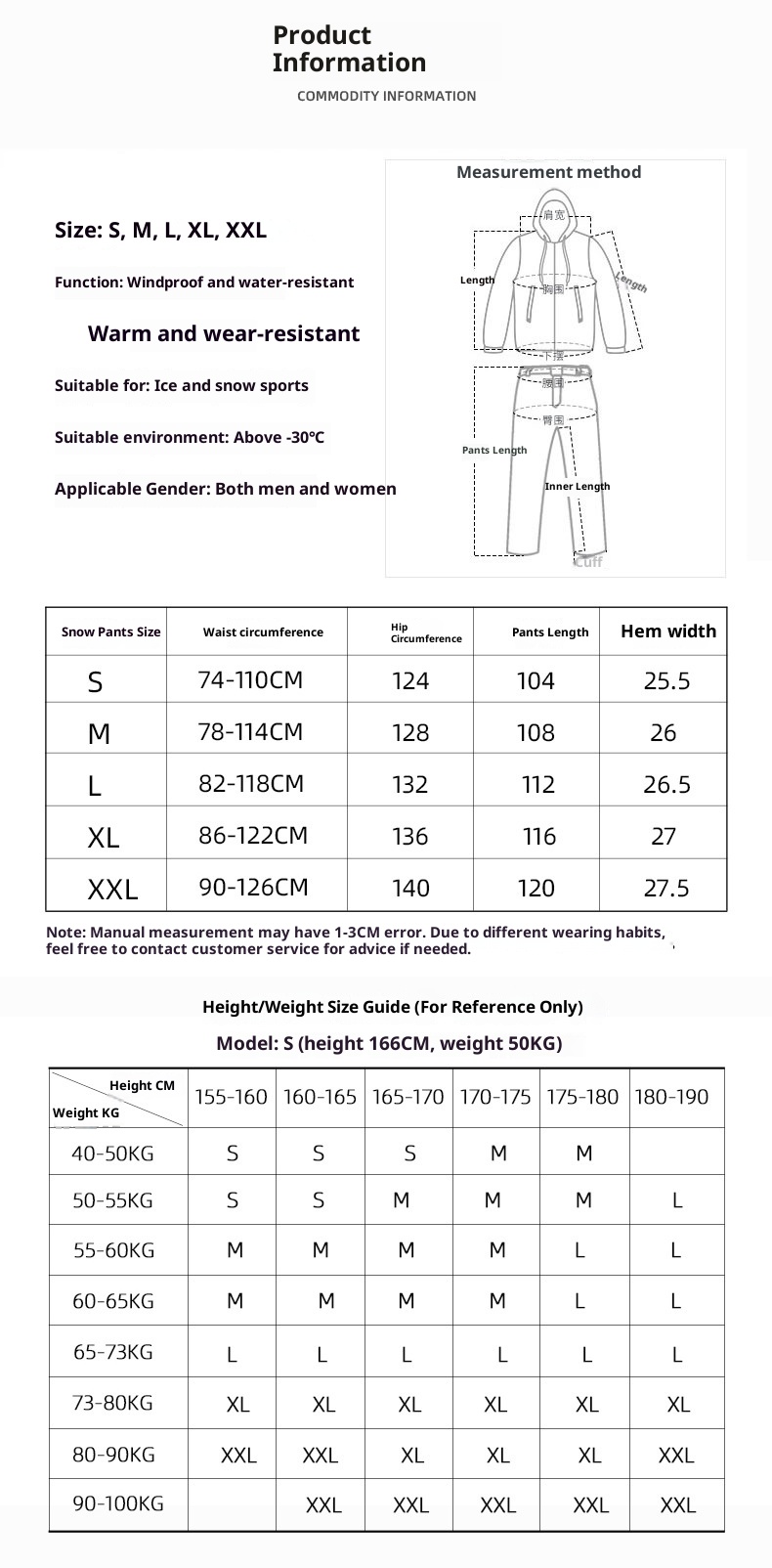 001 Ski Bib Unisex Oversized Winter Outdoor Warm Windproof Snowboard One-Piece Snow Pants_voghion.com
