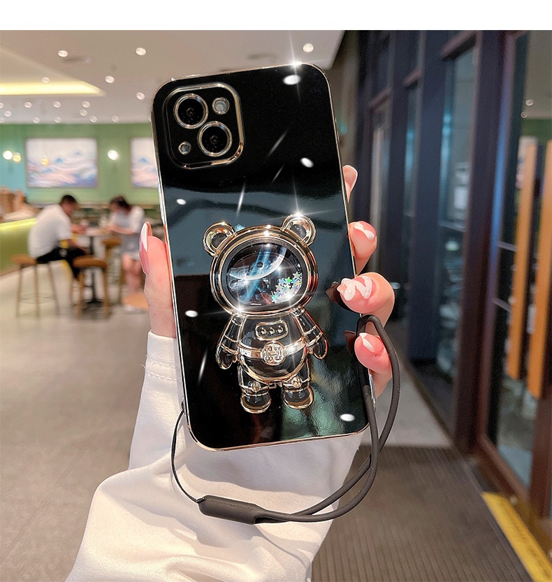 TechGlobe Compatible Electroplated 16 Phone Case Liquid Sand Creative 13 Pro Max Internet Celebrity New Space Bear_voghion.com