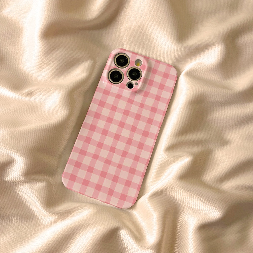 Étui de téléphone TechGlobe POD Cross-Border Simple Anti-traces de doigts Rose à carreaux Large Précision Trou Deux-en-Un Film Couverture Intégrale_voghion.com