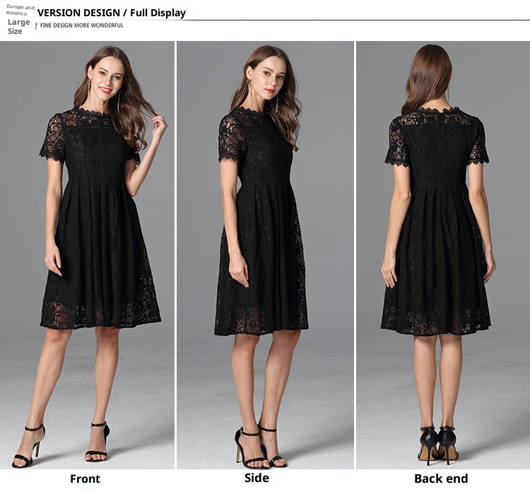 Robe d'été ChicShe grande taille, petite robe noire, coupe trapèze, manches courtes, en dentelle, style Sweet Lady._voghion.com