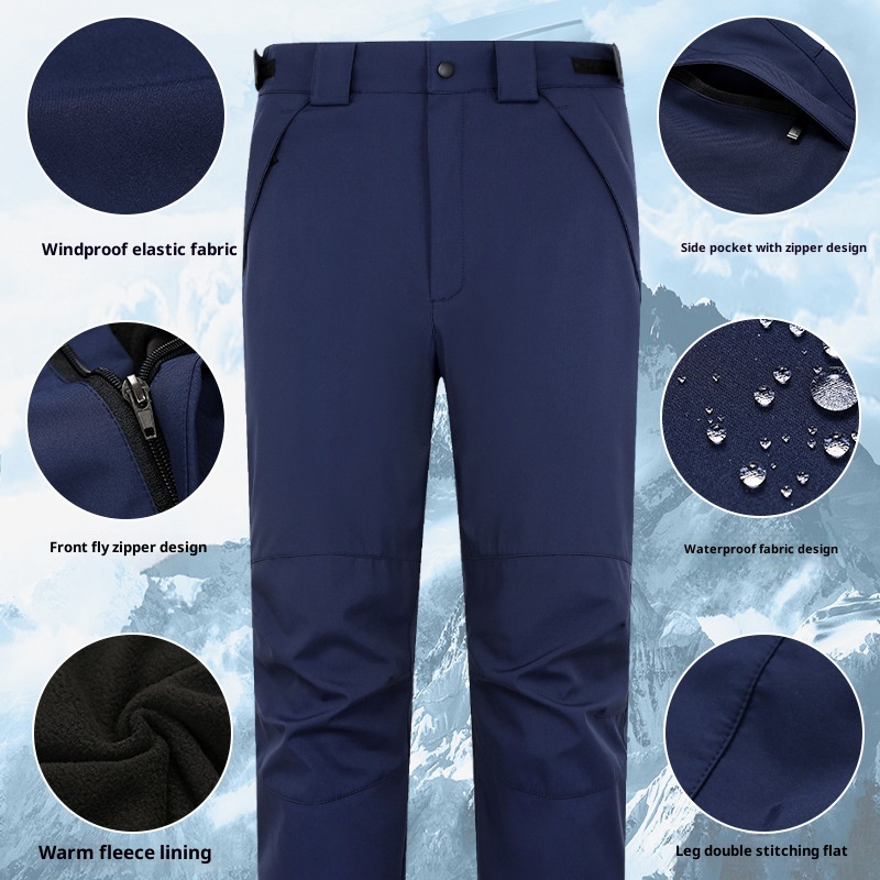 001 Outdoor Softshell Autumn Winter Men Women Fleece Lined Warm Cotton Ski Windproof Waterproof Hiking Pants With Logo_voghion.com