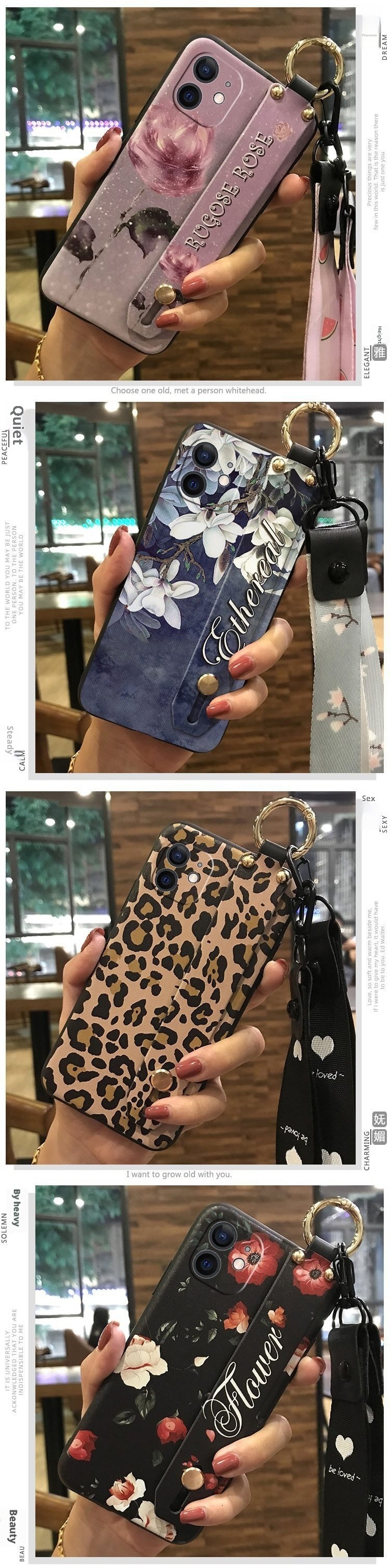 TechGlobe Compatible IPhone Case With Texture Stand Creative Dustproof Silicone Lanyard New Youth Liquid Trend_voghion.com