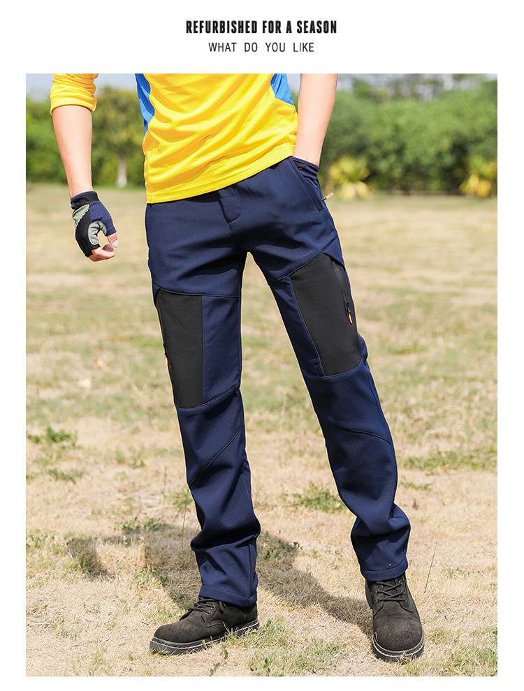 001 Outdoor Casual Long Windproof Watproof Thickened Cold-proof Warm Mountaineing Fleece Softshell Pants Men Autumn_voghion.com