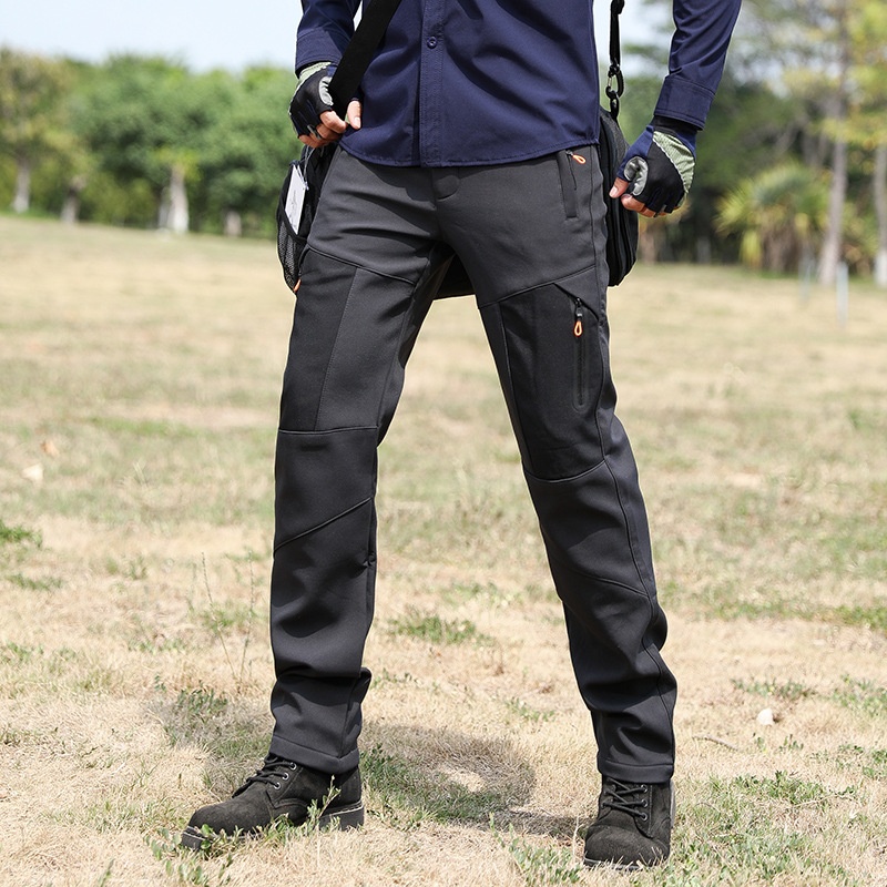 001 Outdoor Casual Long Windproof Watproof Thickened Cold-proof Warm Mountaineing Fleece Softshell Pants Men Autumn_voghion.com