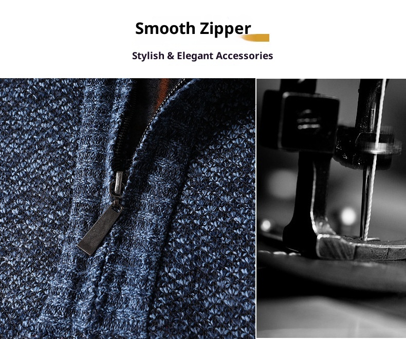 Herren-Pullover mit Reißverschluss, locker gestrickt, Herbst/Winter, Fleecegefüttert, verdickt, für den Großhandel, Herren-Strickjacke mit Reißverschluss, Herbst/Winter_voghion.com