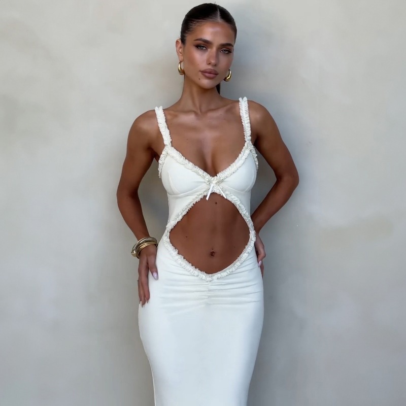 ChicShe, abito lungo sexy aderente senza spalline con spalle scoperte, stile europeo e americano, transfrontaliero, estate 2024, all'ingrosso_voghion.com