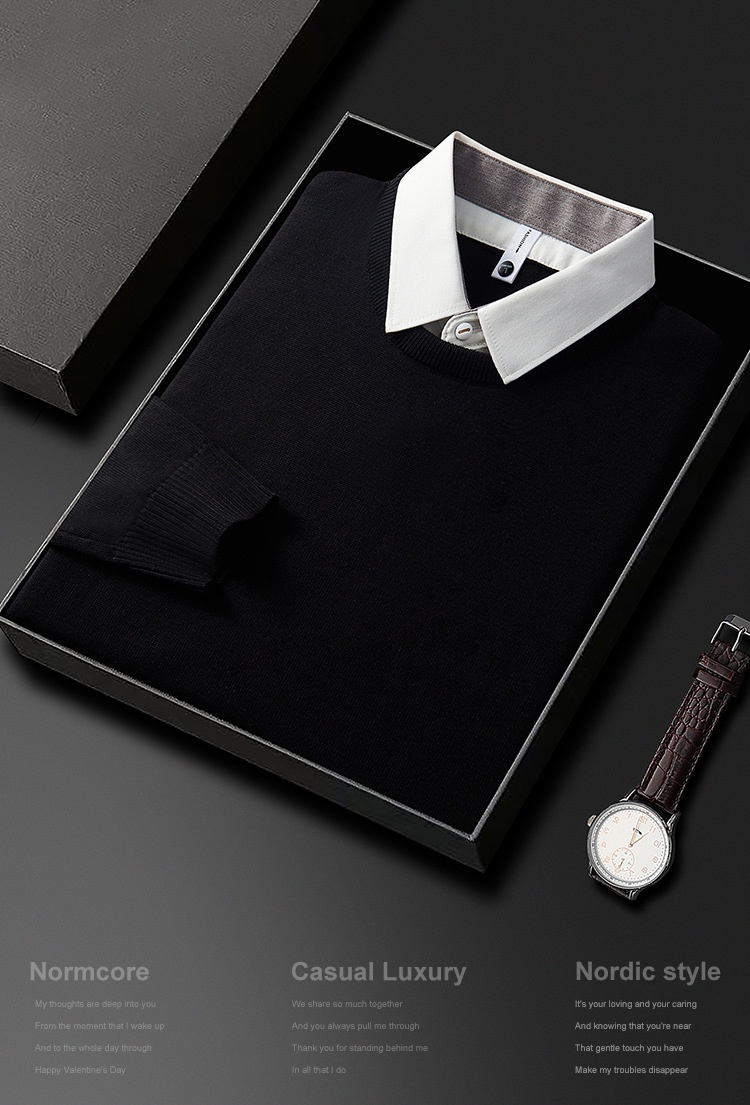 boy Boy Boy Two-Piece Kitted Autum Witer Custom Prited Shirt Collar Me's Ier Wear High-Ed Feel Top Base Sweater_voghion.com