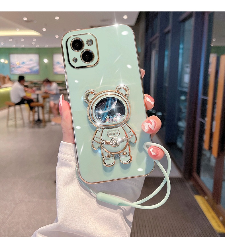 TechGlobe Compatible Electroplated 16 Phone Case Liquid Sand Creative 13 Pro Max Internet Celebrity New Space Bear_voghion.com