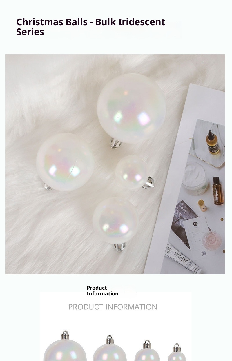 Lillian Source Factory Supply Palline decorative colorate bianche iridescenti in PET per alberi di Natale, ornamenti da appendere, galvanizzati_voghion.com