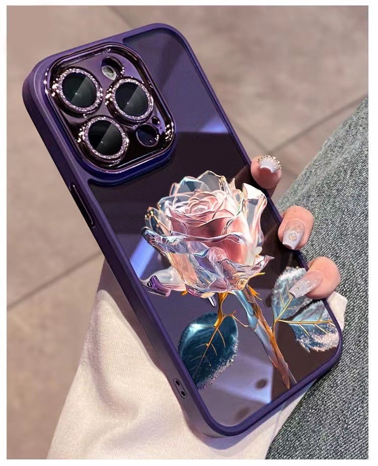 Coque TechGlobe Fairy Rose compatible iPhone Pro Max pour femmes, protection intégrale et protection d'objectif pailletée pour iPhone 15 et 16 pouces._voghion.com