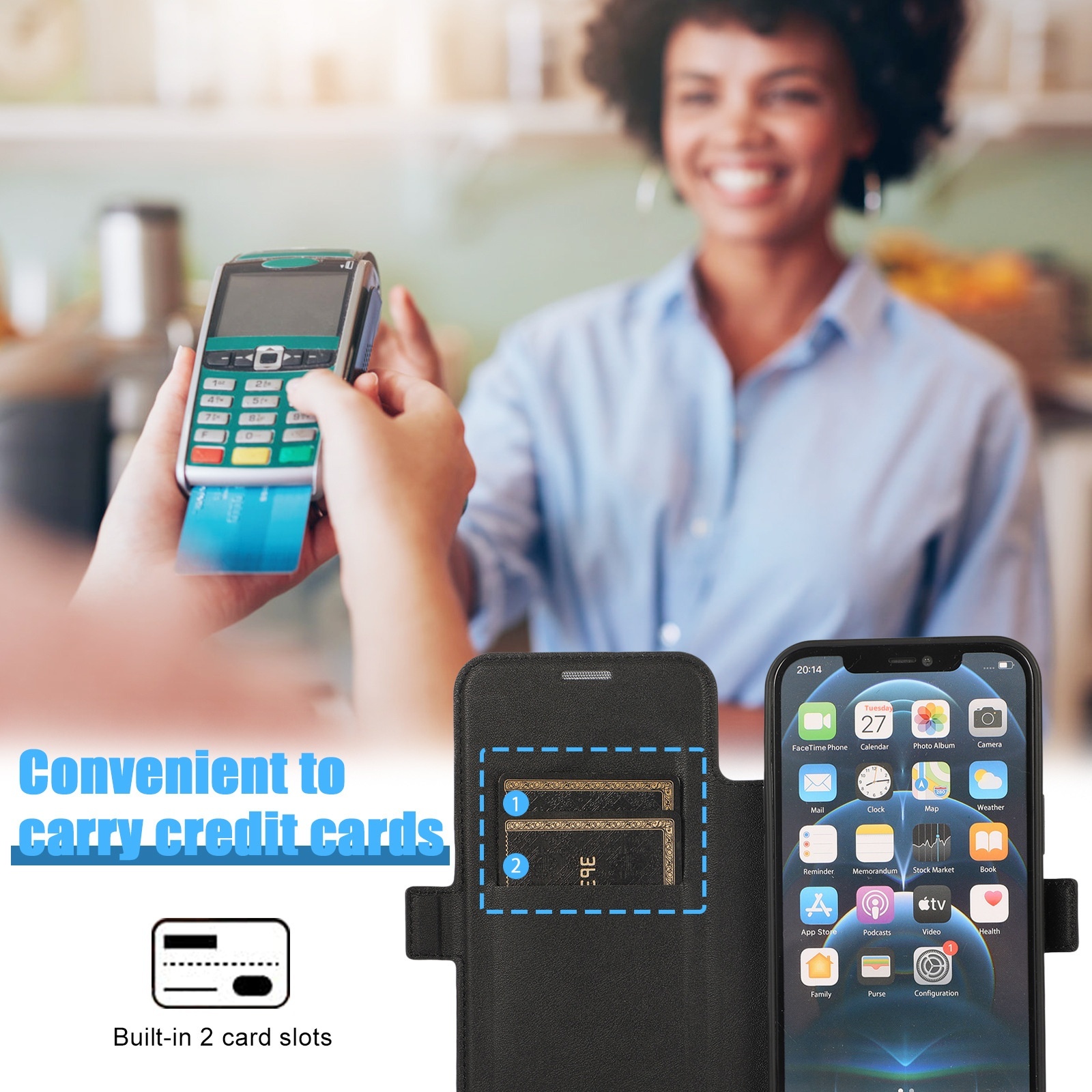 TechGlobe Wholesale Compatible IPhone 15 Pro Textured Phone 13 Multi-Card Slot Sliding Window Lens Protector Leather Case_voghion.com