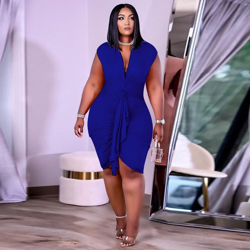 ChicShe Cross-Border Plus Size Women's Clothing Spring Summer Lace-Up 2021 Large Buttocks Sexy Bodycon Dress_voghion.com