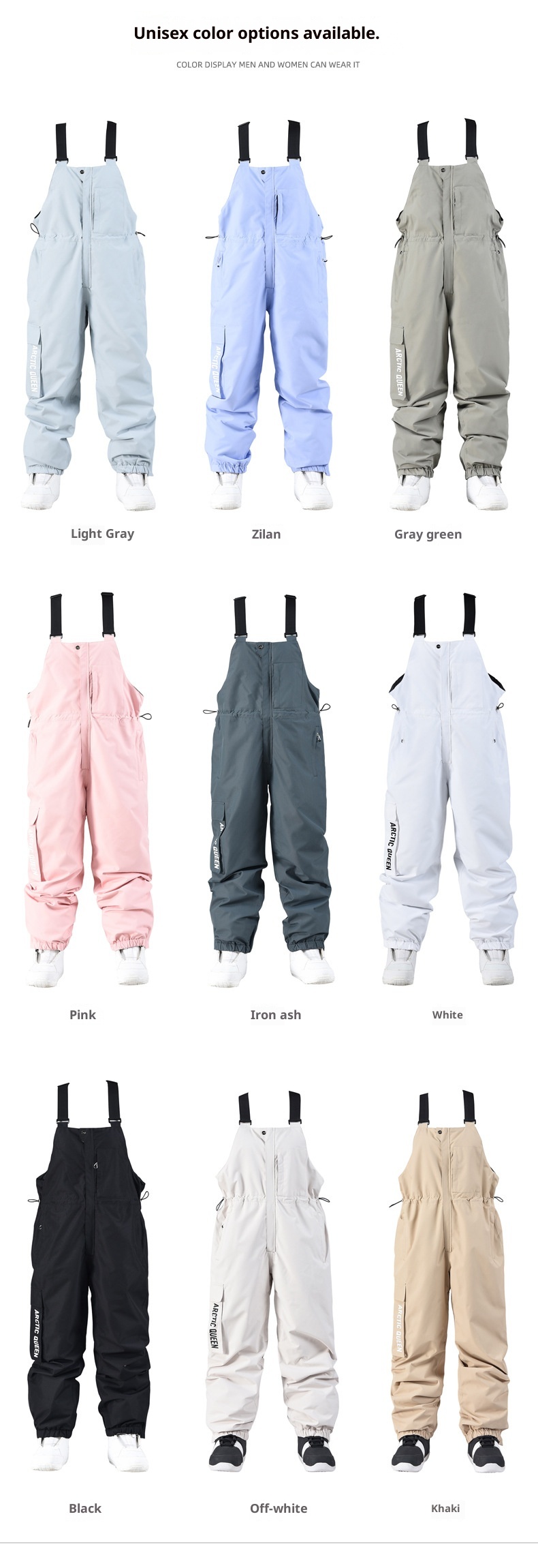 001 Ski Bib Unisex Oversized Winter Outdoor Warm Windproof Snowboard One-Piece Snow Pants_voghion.com