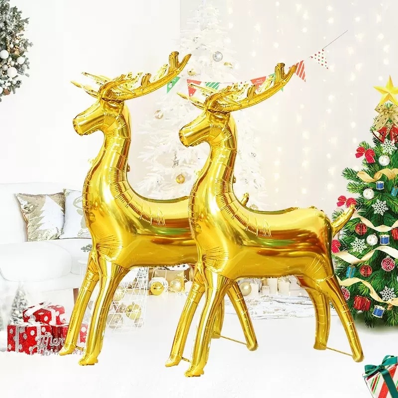 Lillian 3D Gold Deer Standing Reindeer Balloon Inflatable Decoration Photo Prop Stall Supplies Christmas Limited Edition_voghion.com