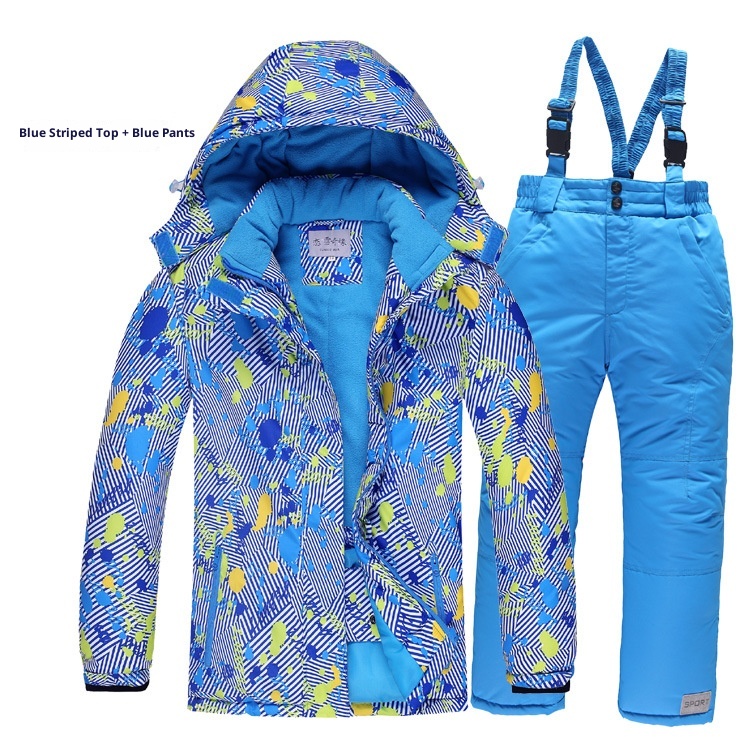 001 Outdoor-Kinderanzug-Set, bestehend aus einem einteiligen Overall für Jungen und Mädchen, winddicht, wasserdicht und warm, mit passender Winter-Skijacke und -hose_voghion.com