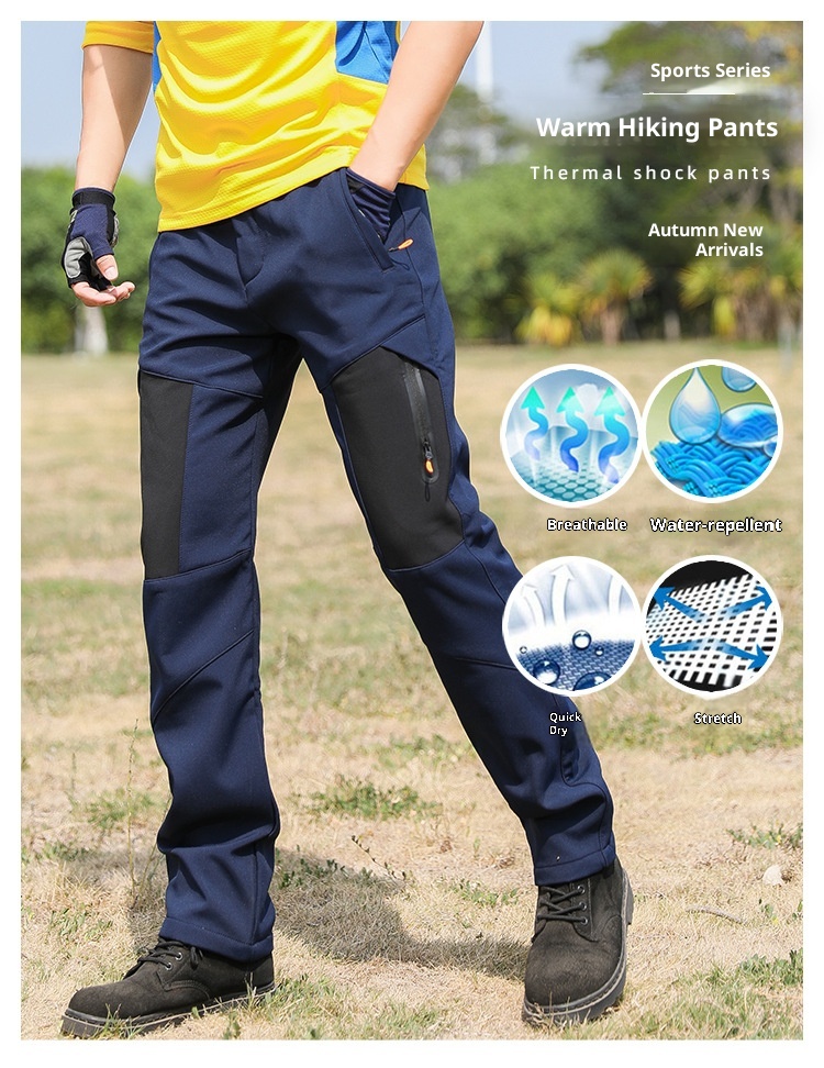 001 Outdoor Casual Long Windproof Watproof Thickened Cold-proof Warm Mountaineing Fleece Softshell Pants Men Autumn_voghion.com