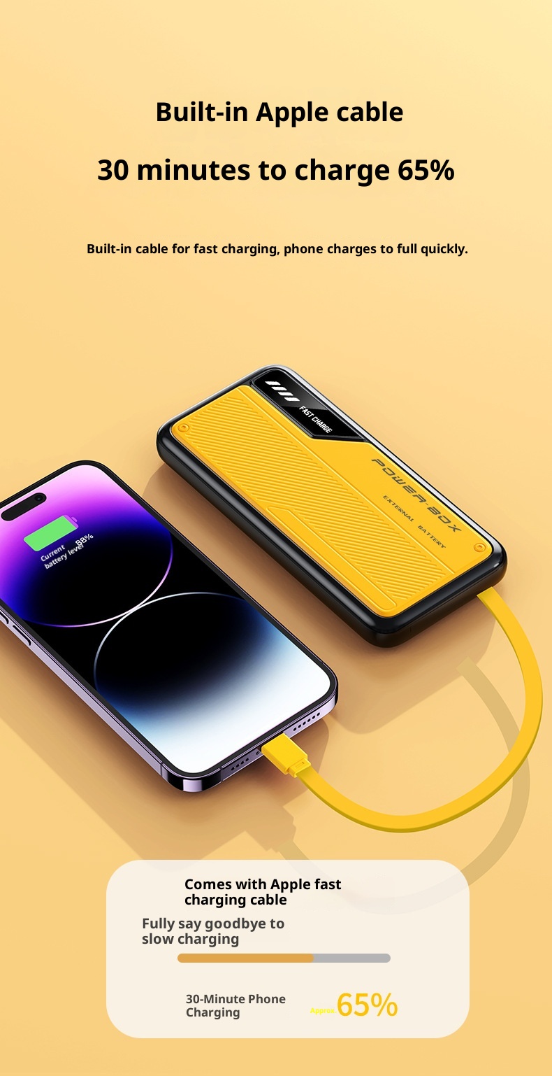 techglobe 66W Fast Charging 10000mAh 20000mAh Built-in Cable New Model Bank Ultra-thin Portable Mobile Power Supply Wholesale_voghion.com