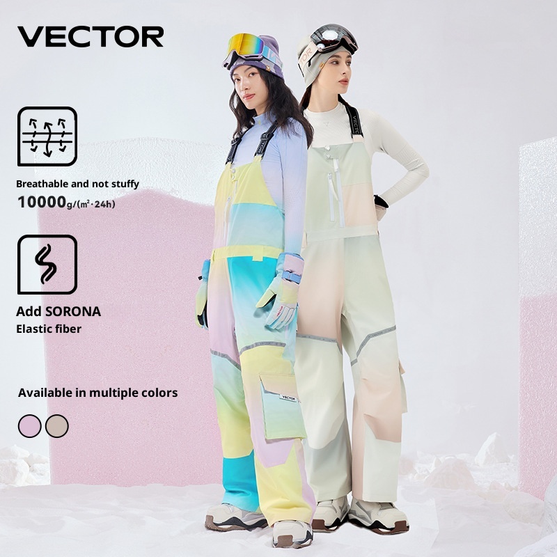 001 VECTOR Overalls Ski Leopard Print Color Block Warm Waterproof Windproof New Sports Outdoor Suspender Pants_voghion.com